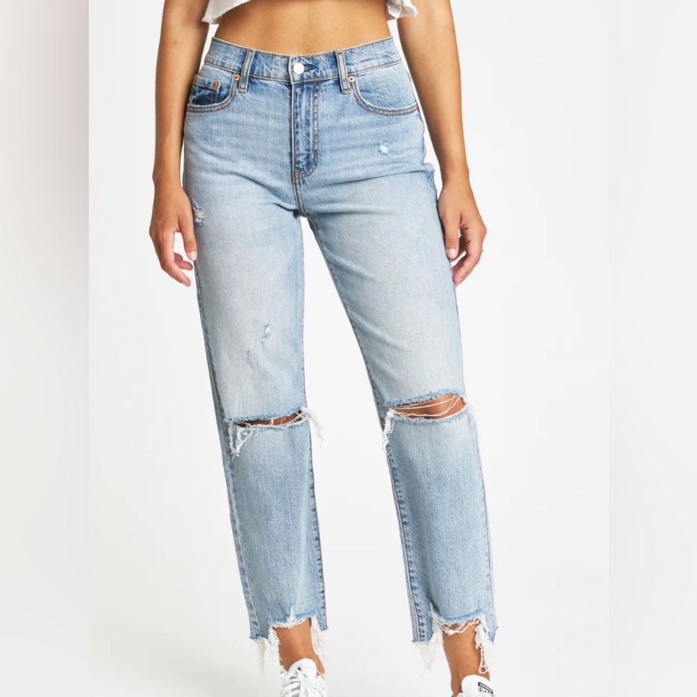Daze Straight Up Light Wash High Rise Distressed Denim Jeans